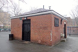 A small one-story brick building