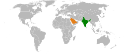 Map indicating locations of India and Saudi Arabia