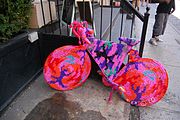 Yarn-covered bicycle in New York City by Artist Crocheted Olek