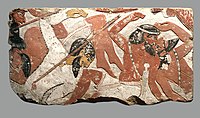 Egyptian relief depicting a battle against West Asiatics. Reign of Amenhotep II, Eighteenth Dynasty, c. 1427–1400 BC.