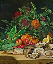 Still life with oysters, fish and exotic fruit (1842)