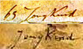 Signatures from the two works shown to the left. Top: authentic Jongkind, bottom: signature on forgery.