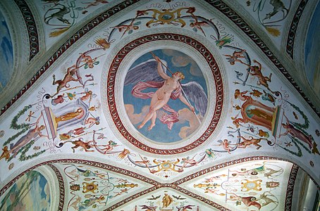 Interior decoration of grotesques on salon ceiling of Villa Foscari