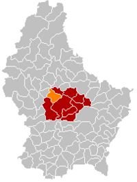 比森在卢森堡地图上的位置，比森为橙色，梅尔施县为深红色