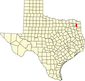 Map of Texas highlighting Morris County