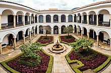 A photo of the courtyard at the Museo Botero in Bogotá, taken from a balcony