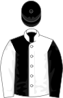 White and black halved, sleeves reversed, black cap