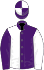 Purple and white (halved), sleeves reversed, quartered cap