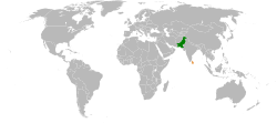 Map indicating locations of Pakistan and Sri Lanka