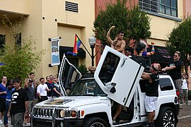 People of Pulse nightclub on a Humvee at Come Out with Pride 2009