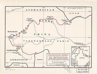 中国阿富汗国界(含阿富汗—中国—苏联三国国界交界点（英语：List of tripoints）标记为PEAK POVALO SHVEIKOVSKI 5698 (18694)) (1969)[b]