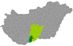 Baja District within Hungary and Bács-Kiskun County.
