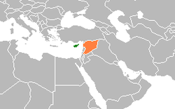 Map indicating locations of Cyprus and Syria