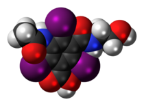 Space-filling model of the ioxitalamic acid molecule