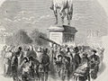 巴黎民众在亨利四世雕像前聚集观看1851年7月28日的日全食。