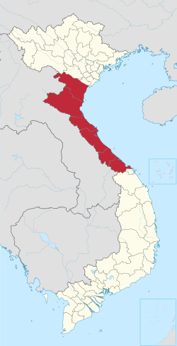 Map showing location of the Bắc Trung Bộ (North Central Region) region in Vietnam