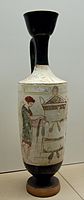White-ground lekythos with a scene of mourning by the Reed Painter, c. 420-410 BC, British Museum