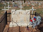 The grave of Carlos Montezuma or Wassaja in "Ba Dah Mod Jo" Cemetery. Montezuma was a Yavapai-Apache Native American,activist and a founding member of the Society of American Indians. His birth name Wassaja, means "Signaling" or "Beckoning" in his native tongue.