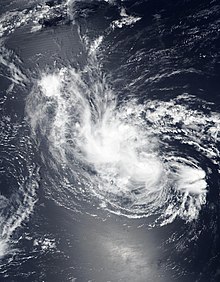 8月14日早上，热带风暴赫克托进入西太平洋后不久的卫星影像