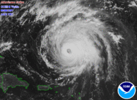 Hurricane Erika to the north of the Lesser Antilles on September 8