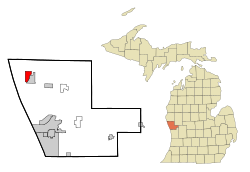 蒙塔古在马斯基根县及密歇根州的位置（以红色标示）