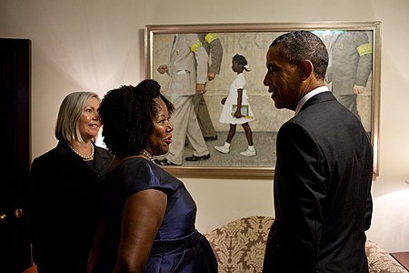 Ruby Bridges and President Barack Obama view the painting The Problem We All Live With, 2011