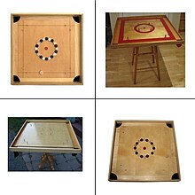 FOUR EXAMPLES OF CANADIAN - AMERICAN PITCHNUT GAME BOARDS 'AKA' PICHENOTTE SHOWING TWO MOUNTED ON STANDS.