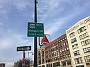 Sign for US 20 at Kenmore Square, near the Boston Citgo sign