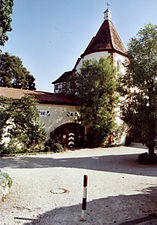 Livestock shed with gate in the old castle moat (2006)