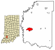 Location of Washington in Daviess County, Indiana.
