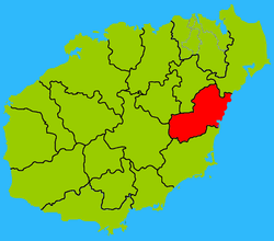 Map showing entire Qionghai area within Hainan province