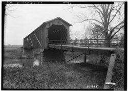 Covered Bridge spanning Choccolocco Creek, taken in 1935 as part of the Historic American Buildings Survey