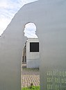 Raveel, Hugo Claus monument, 1993, sculpture of stainless steel + poem-line of Hugo Claus, Watou in Belgium