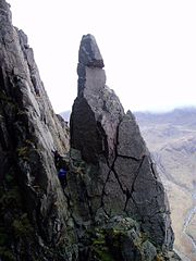 Image of Napes Needle in the British Lake District, which Walter Parry Haskett Smith's 1886 climb is considered to be the birth of modern rock climbing