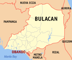 Map of Bulacan with Obando highlighted