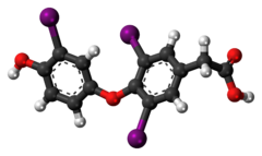 Ball-and-stick model of the tiratricol molecule