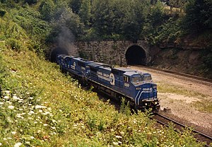 Conrail westbound at Gallitzin Tunnels in 1993