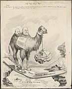 'It Will Sink Them' (1909), featuring representations of Alfred Deakin (the head of the camel) and Joseph Cook and John Forrest (the humps).