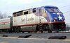 EMD F59PHI, Amtrak/NCDOT "Piedmont" passenger train north, out of Charlotte, NC, at 6:45pm, near the intersection of I-485 and NC 49