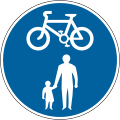 Road shared by cyclists and pedestrians.