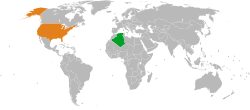 Map indicating locations of Algeria and USA