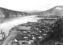View of Klondike City and Dawson City, 1899. Yukon River left and Klondike River at upper right