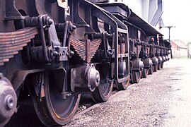 Many wheels of a German wagon.