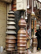 Copper household utensils shop in Laad Bazaar
