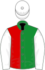 Green and red (halved), white sleeves and cap