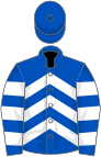 Royal blue, white chevrons, hooped sleeves