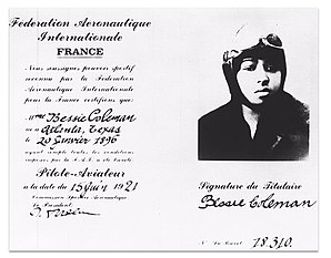 Bessie Coleman's aviation license issued on June 15, 1921