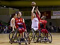 Image 16 Wheelchair basketball Photograph: Pierre-Selim Wheelchair basketball is basketball played by people in wheelchairs and is considered one of the major disabled sports practiced. Depicted here is a game from the first round of the 2012 Euroleague tournament, showing players from Toulouse (in red) and Roma (in white). More selected pictures