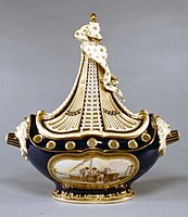 Sèvres pot-pourri vase in the shape of a ship, or Vase à vaisseau, 1764. One of the most famous shapes, of which only 10 examples survive.