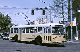 A 1944 Pullman trolley bus that has been preserved in Seattle, for occasional public excursions